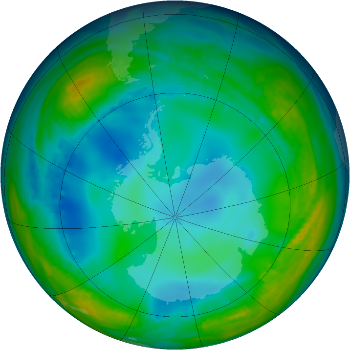 Antarctic ozone map for 16 June 1992
